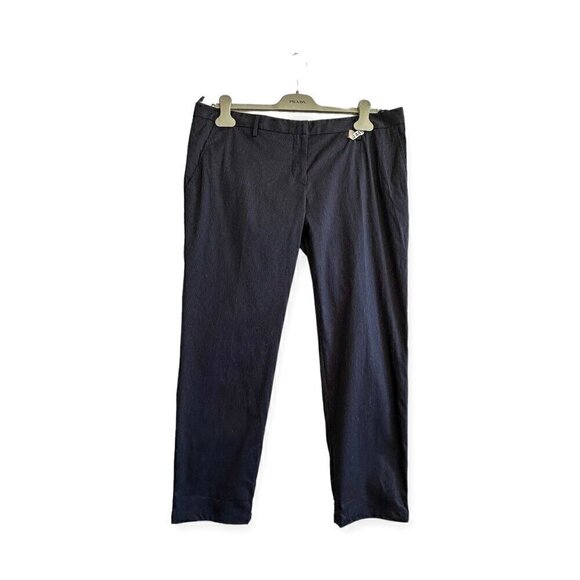 Prada Blue Striped Cotton Pants, Size Italian 46/L - Picture 1 of 15